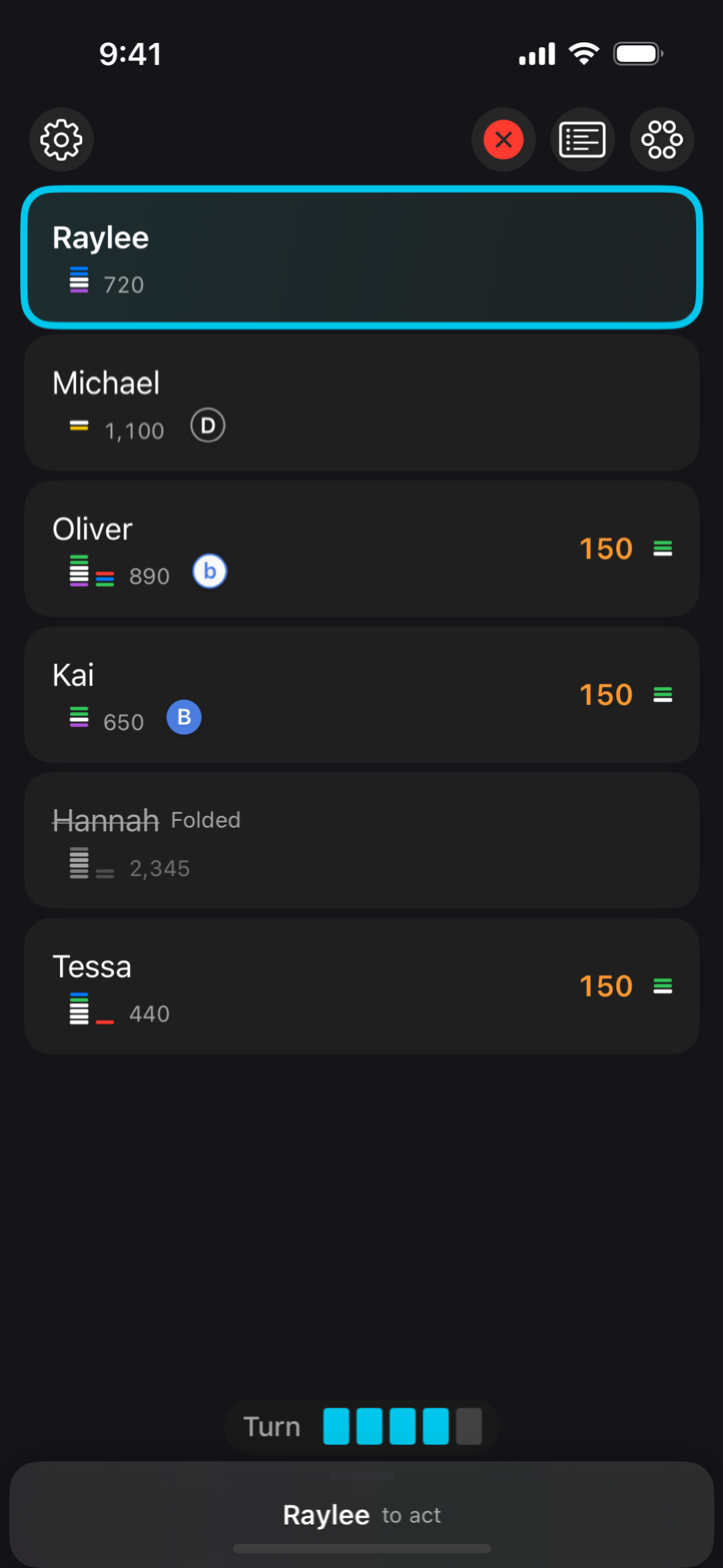 6 Players on the Turn